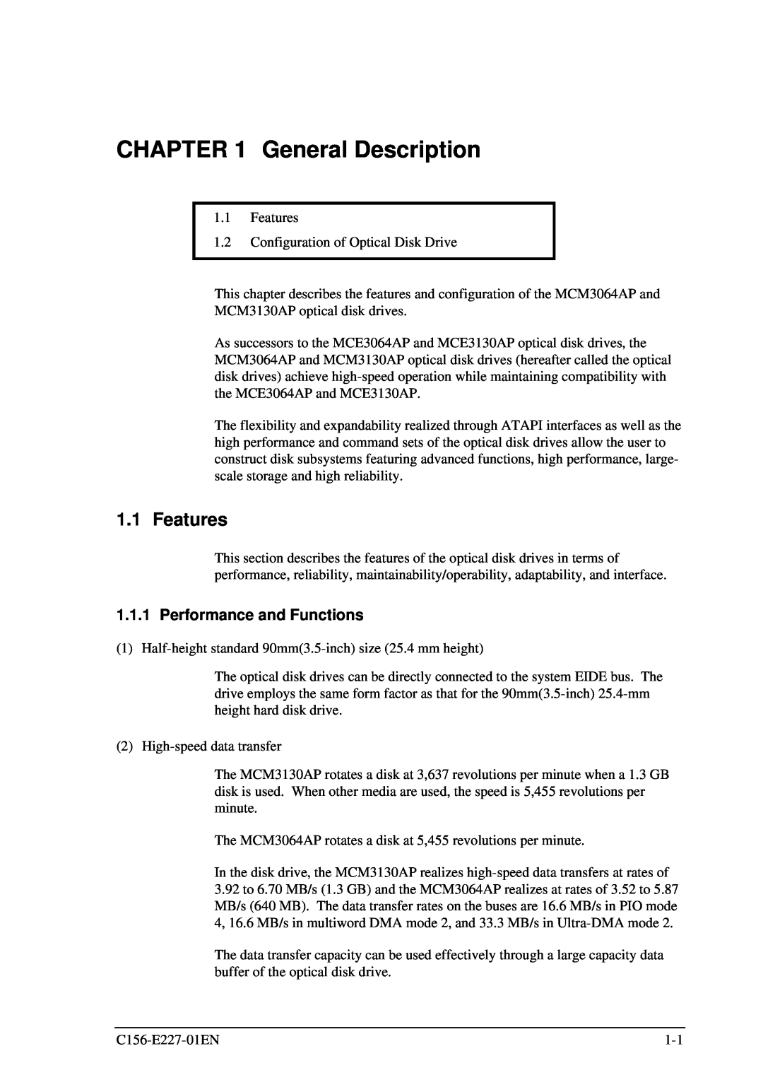 Fujitsu MCM3130AP, MCM3064AP manual General Description, Features, Performance and Functions 