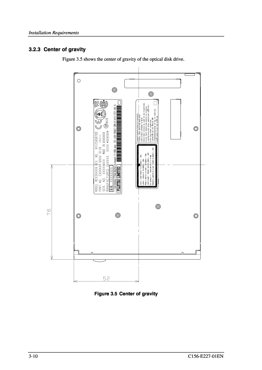 Fujitsu MCM3064AP, MCM3130AP manual 5 Center of gravity, Installation Requirements 