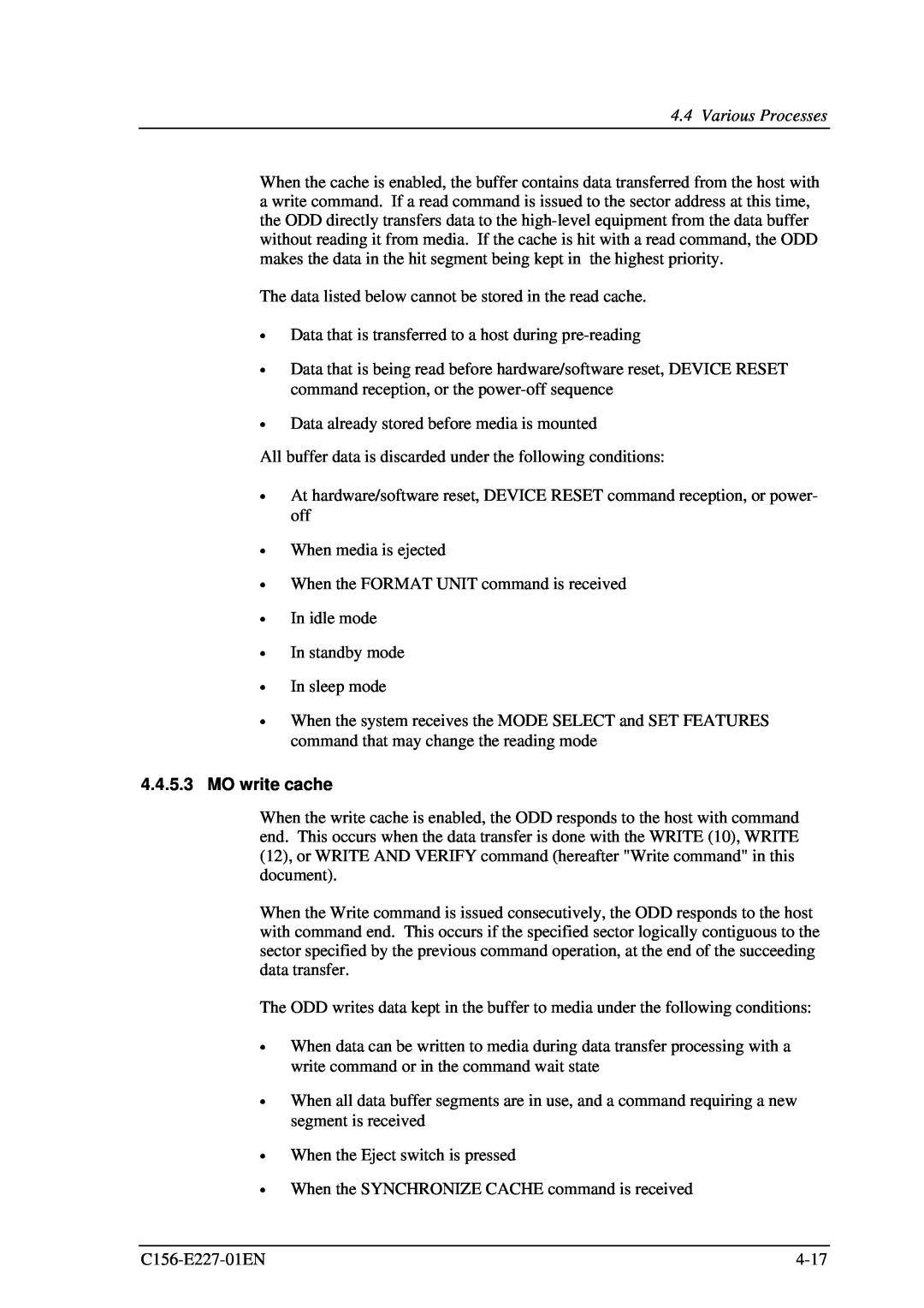 Fujitsu MCM3130AP, MCM3064AP manual MO write cache, Various Processes 