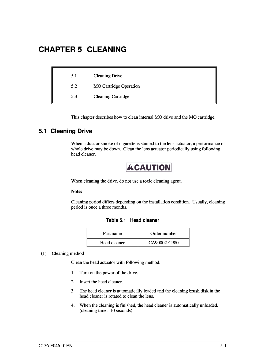 Fujitsu MDG3130UB, MDG3064UB manual Cleaning Drive, Head cleaner 