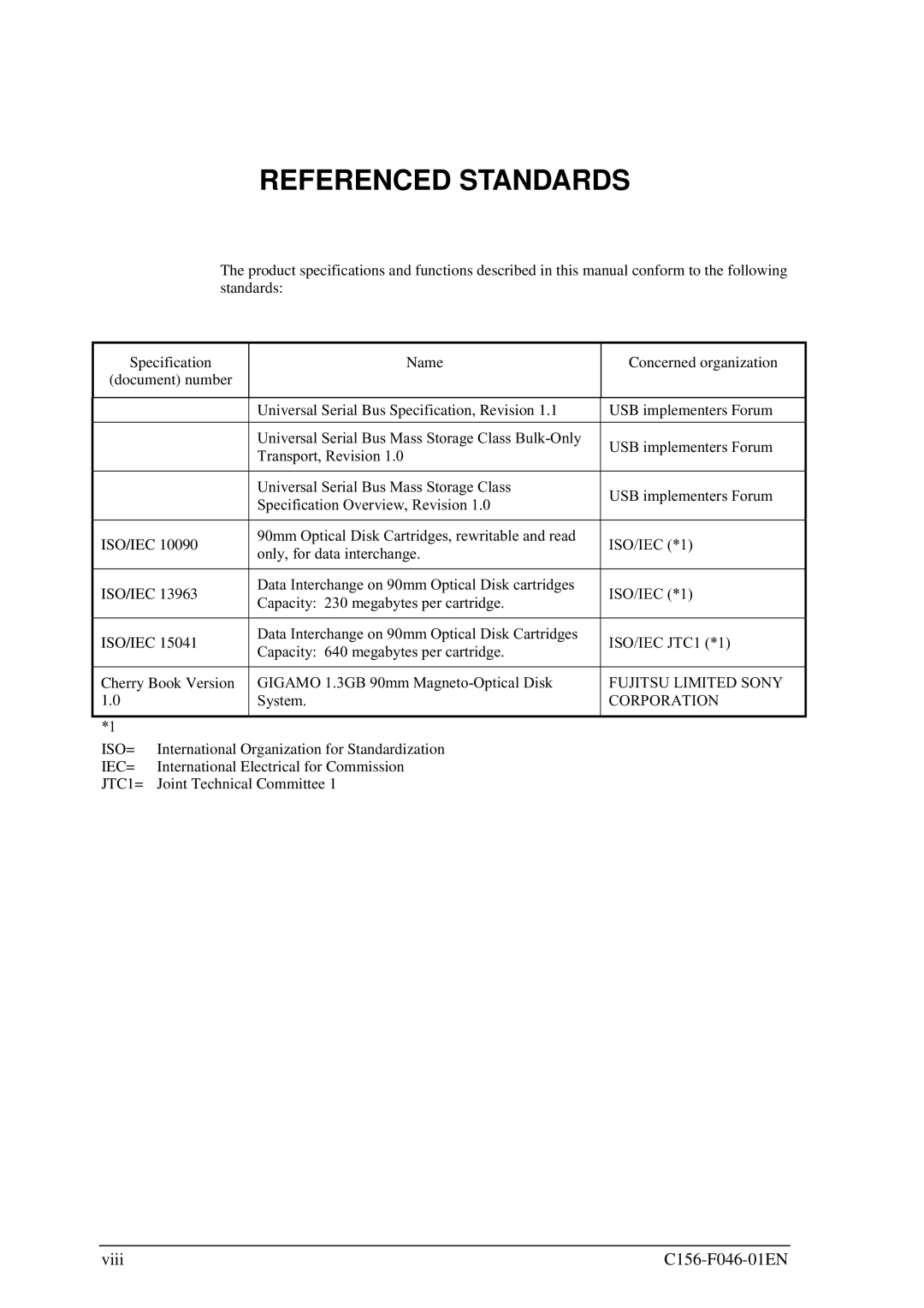 Fujitsu MDG3064UB, MDG3130UB manual Referenced Standards, ISO/IEC JTC1 *1 