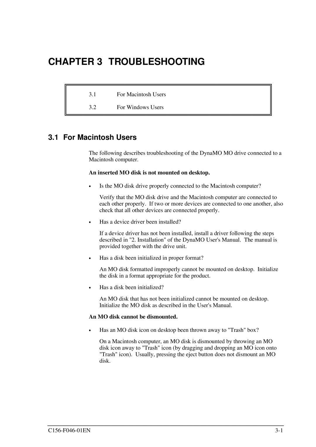 Fujitsu MDG3130UB, MDG3064UB manual Troubleshooting, For Macintosh Users 