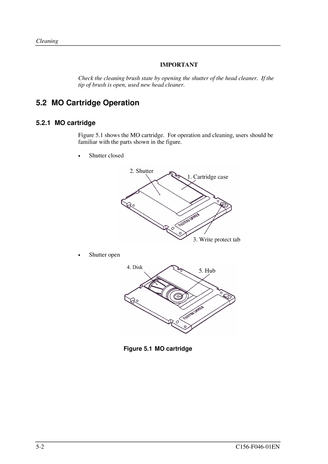 Fujitsu MDG3064UB, MDG3130UB manual MO Cartridge Operation, MO cartridge 