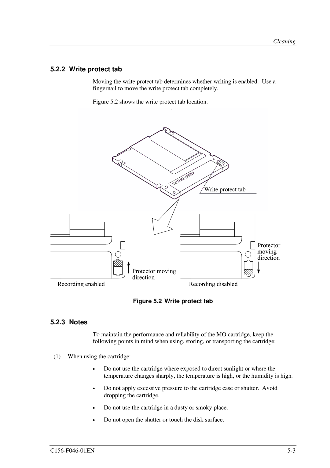 Fujitsu MDG3130UB, MDG3064UB manual Write protect tab 