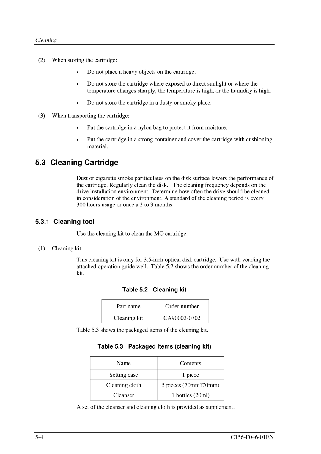 Fujitsu MDG3064UB, MDG3130UB manual Cleaning Cartridge, Cleaning tool 