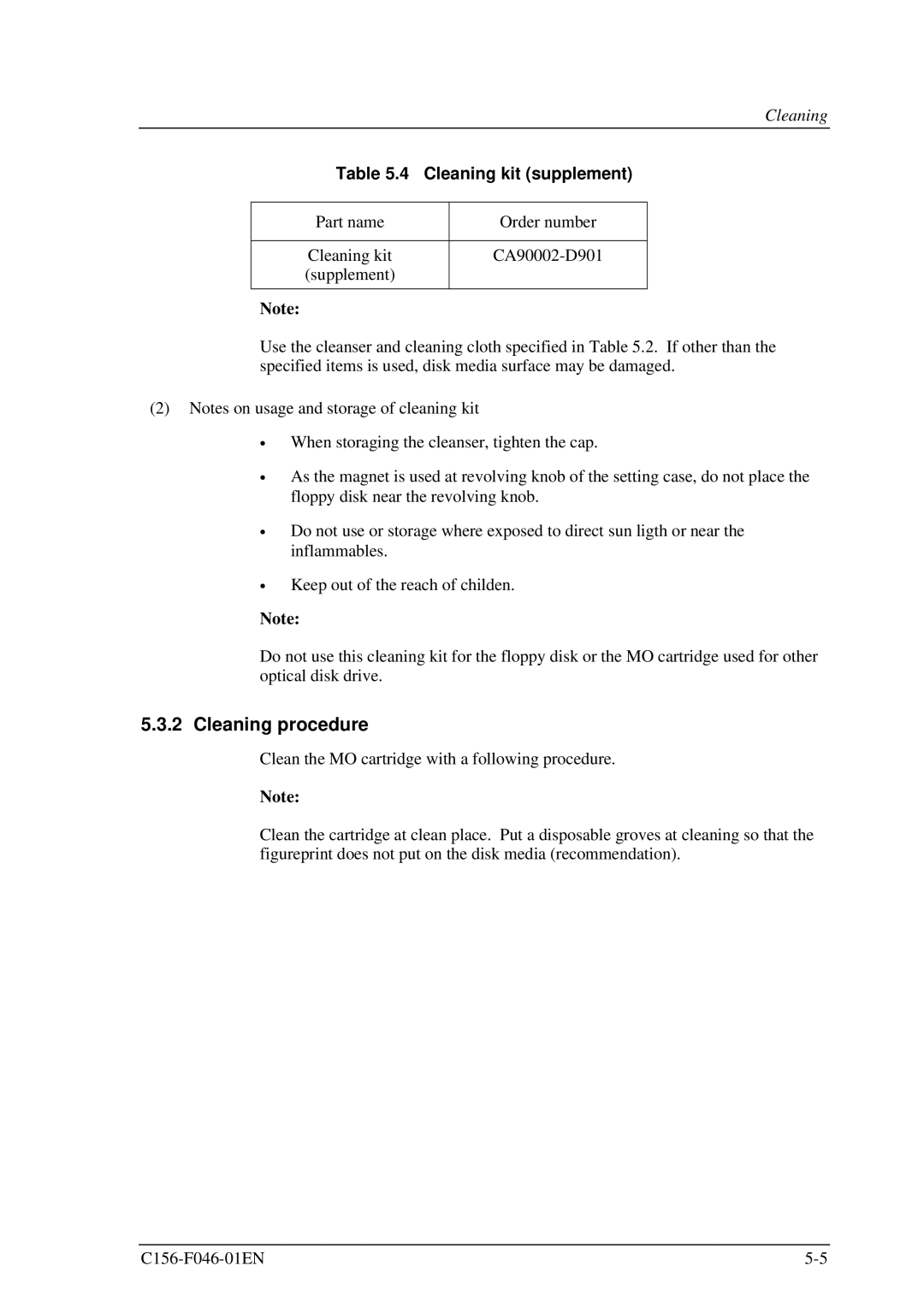 Fujitsu MDG3130UB, MDG3064UB manual Cleaning procedure 