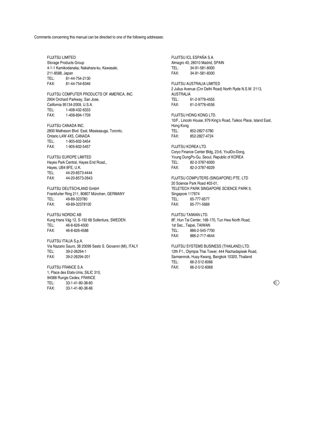 Fujitsu MDG3130UB, MDG3064UB manual Fujitsu Canada INC 