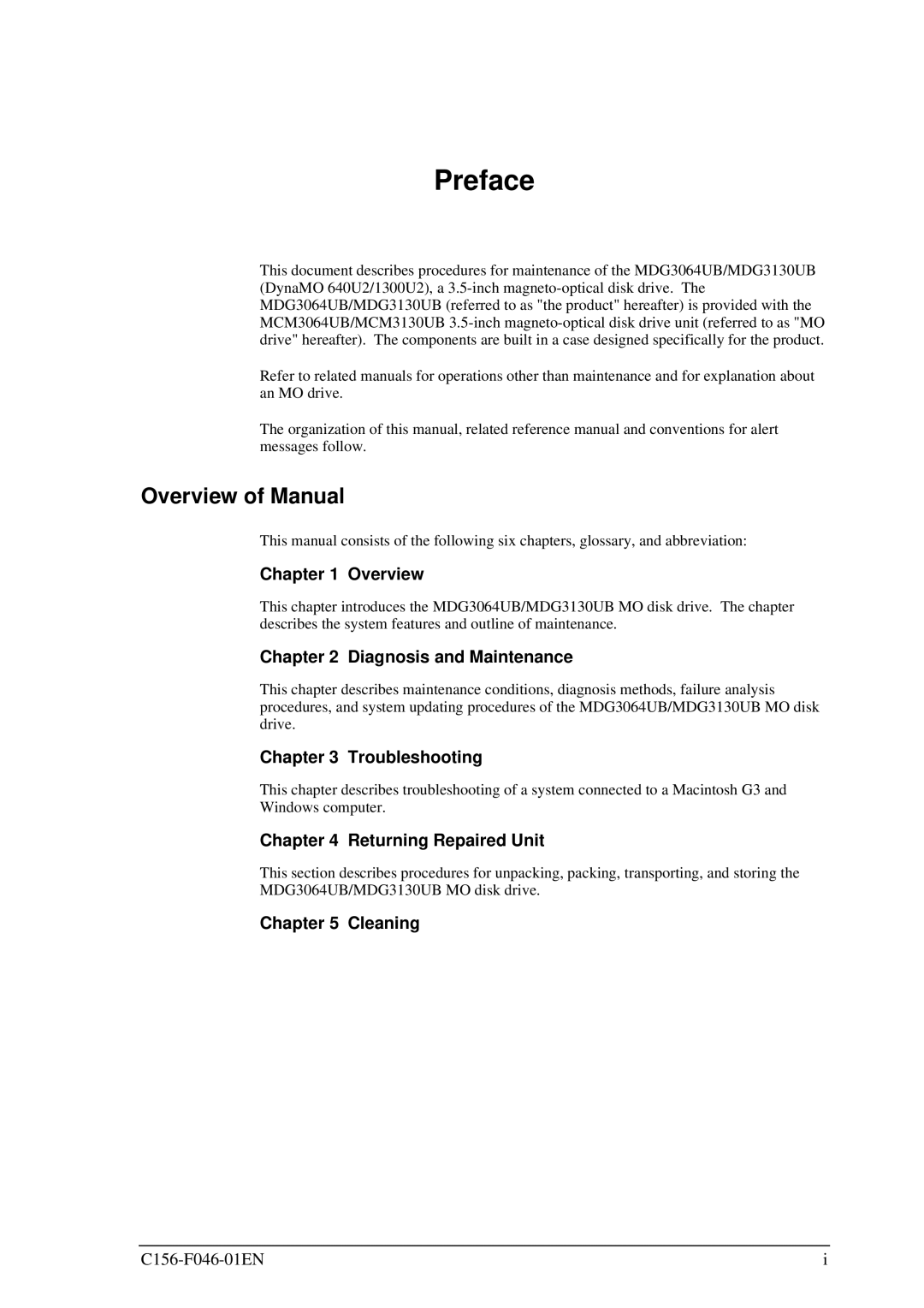 Fujitsu MDG3130UB, MDG3064UB manual Preface, Overview of Manual 