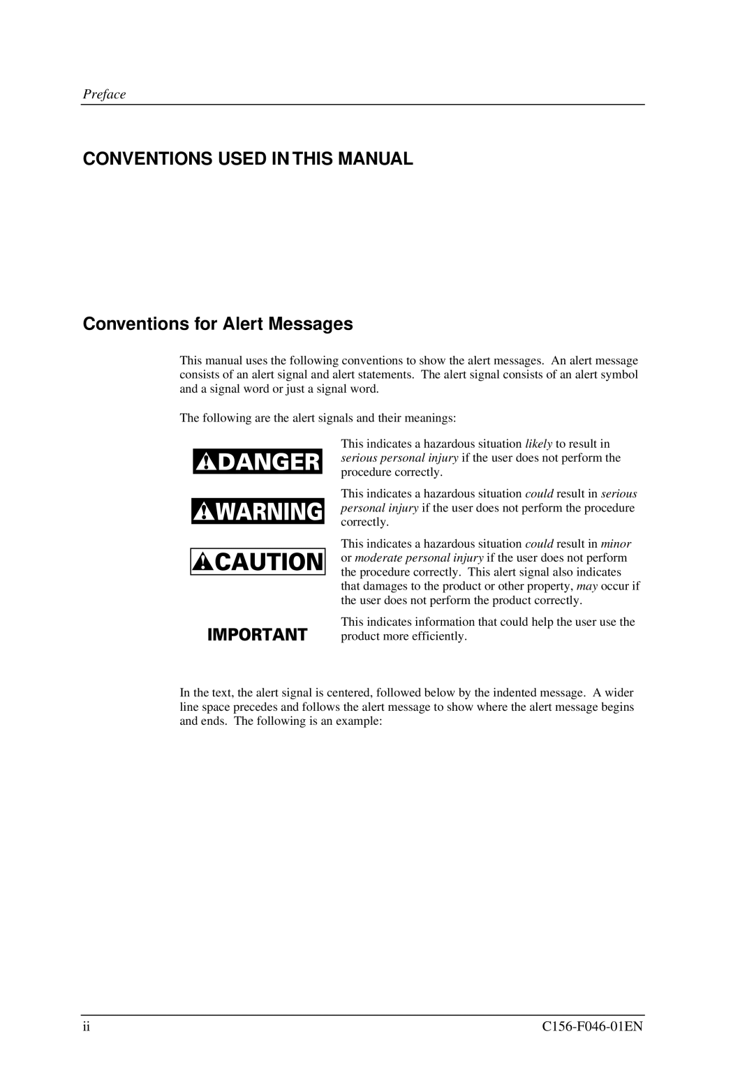 Fujitsu MDG3064UB, MDG3130UB manual Conventions Used in this Manual, Conventions for Alert Messages 