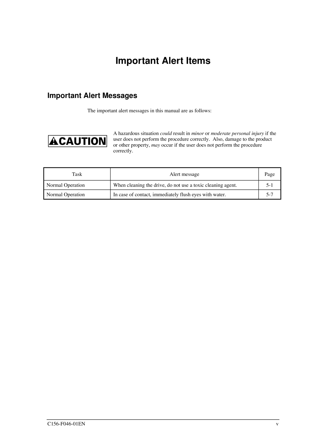 Fujitsu MDG3130UB, MDG3064UB manual Important Alert Items, Important Alert Messages 