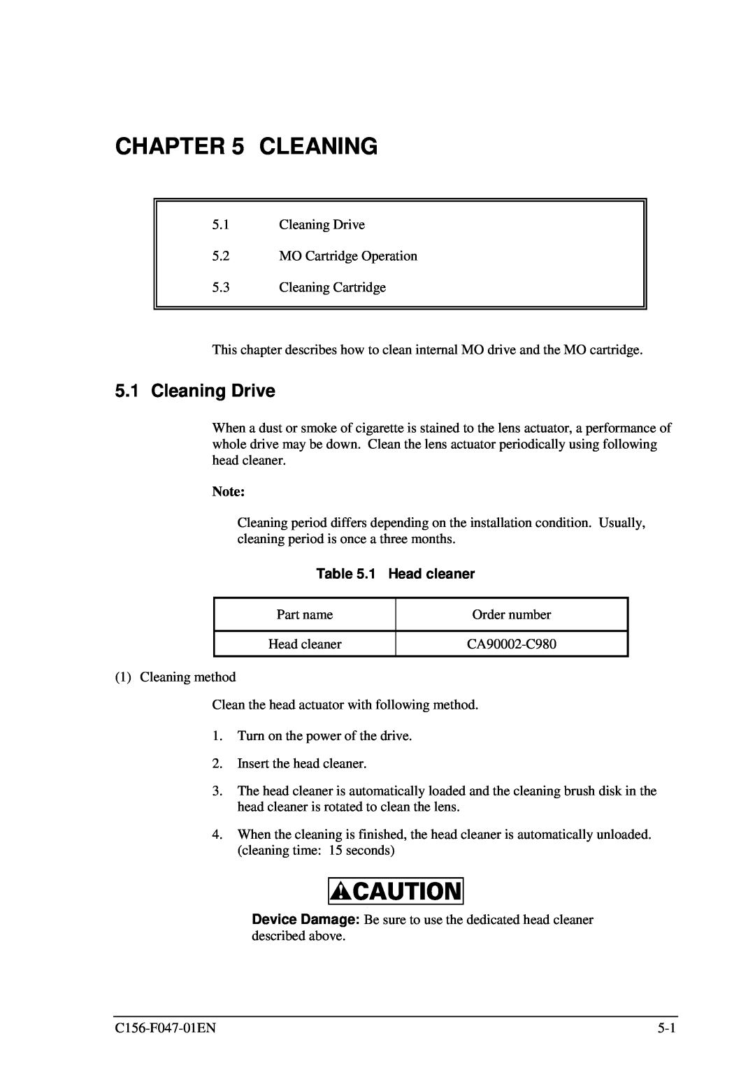 Fujitsu MDG3230UB manual Cleaning Drive, Head cleaner 