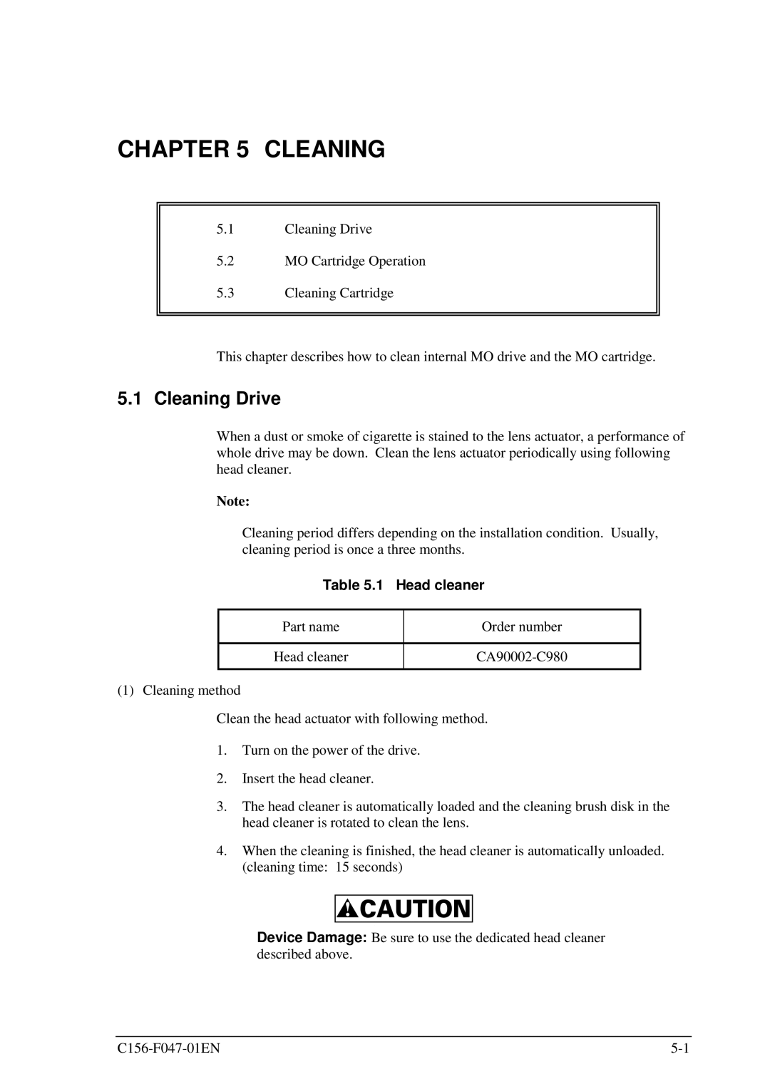 Fujitsu MDG3230UB manual Cleaning Drive 