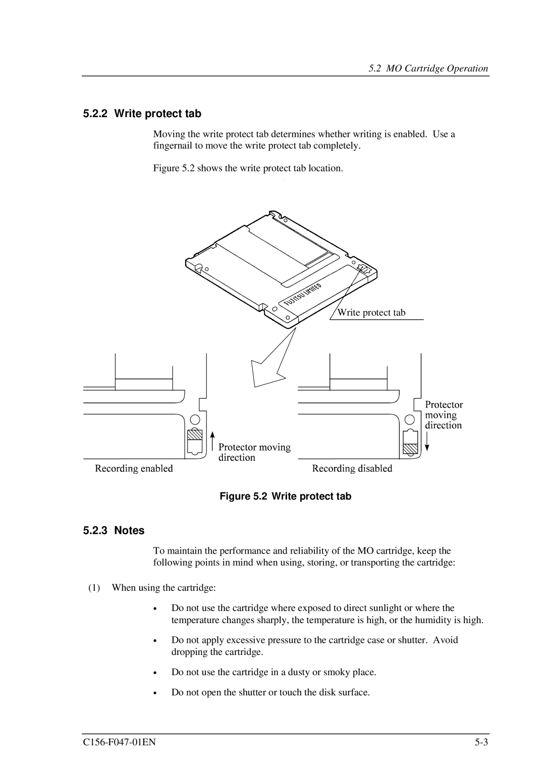 Fujitsu MDG3230UB manual Write protect tab 