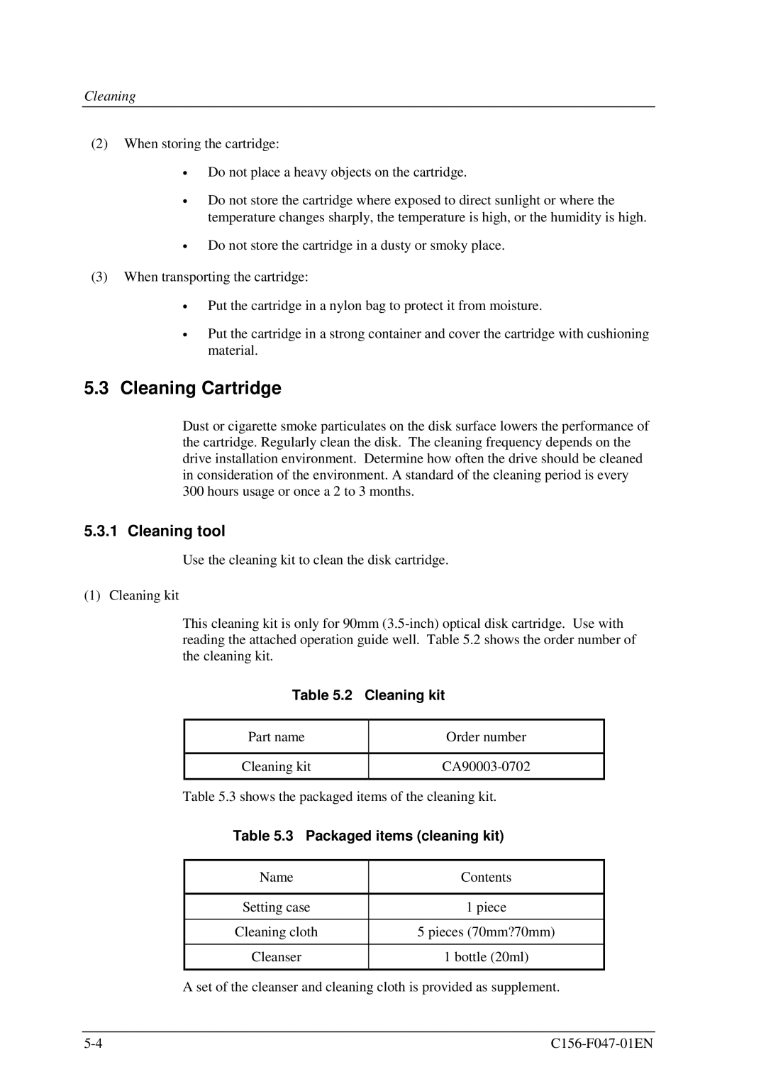 Fujitsu MDG3230UB manual Cleaning Cartridge, Cleaning tool 