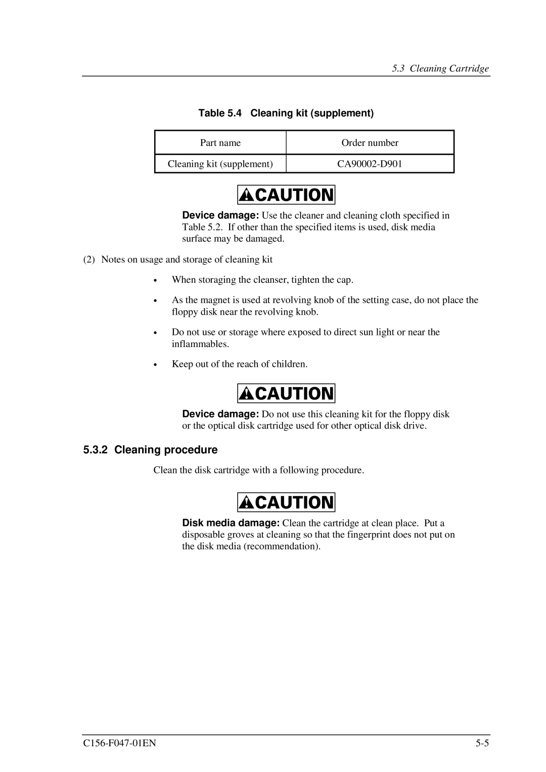 Fujitsu MDG3230UB manual Cleaning procedure 