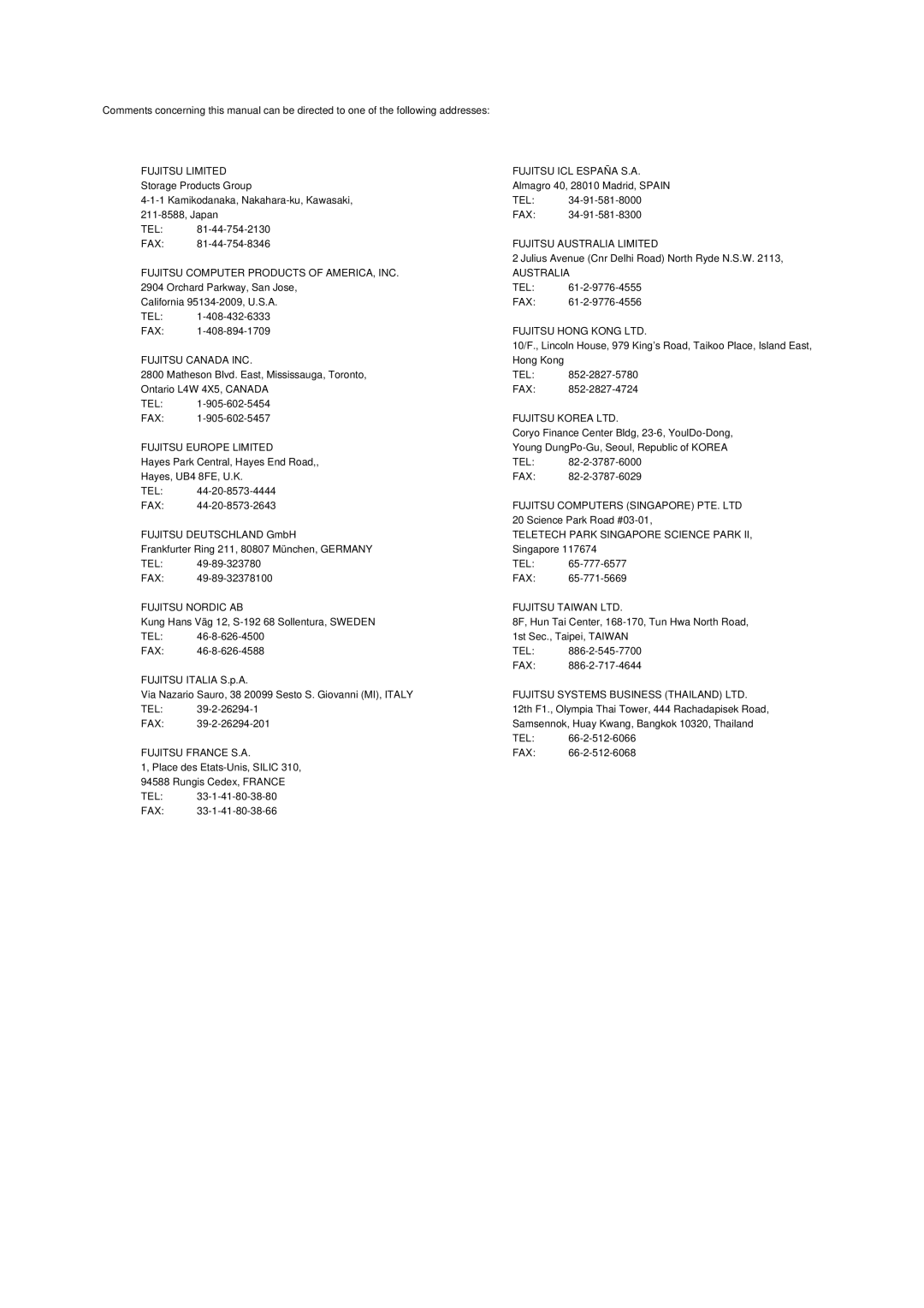 Fujitsu MDG3230UB manual Fujitsu Canada INC 