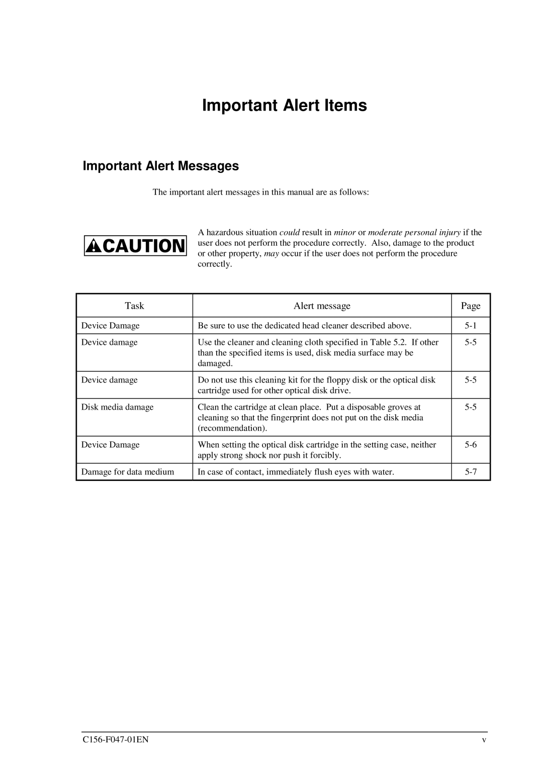 Fujitsu MDG3230UB manual Important Alert Items, Important Alert Messages 