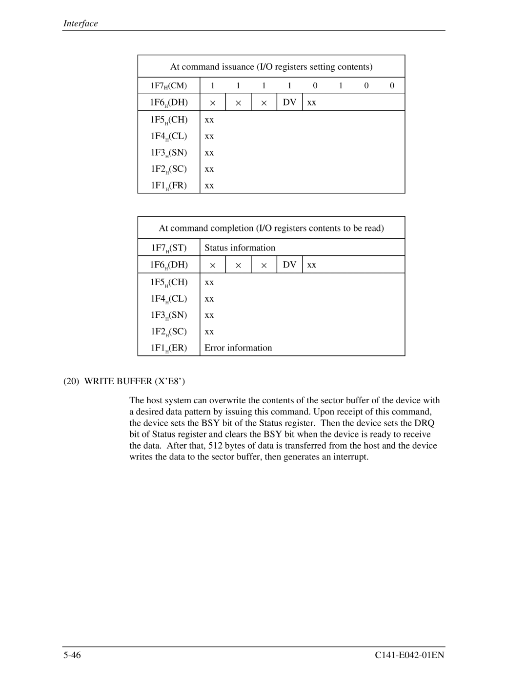 Fujitsu MHA2032AT, MHA2021AT manual Write Buffer X’E8’ 