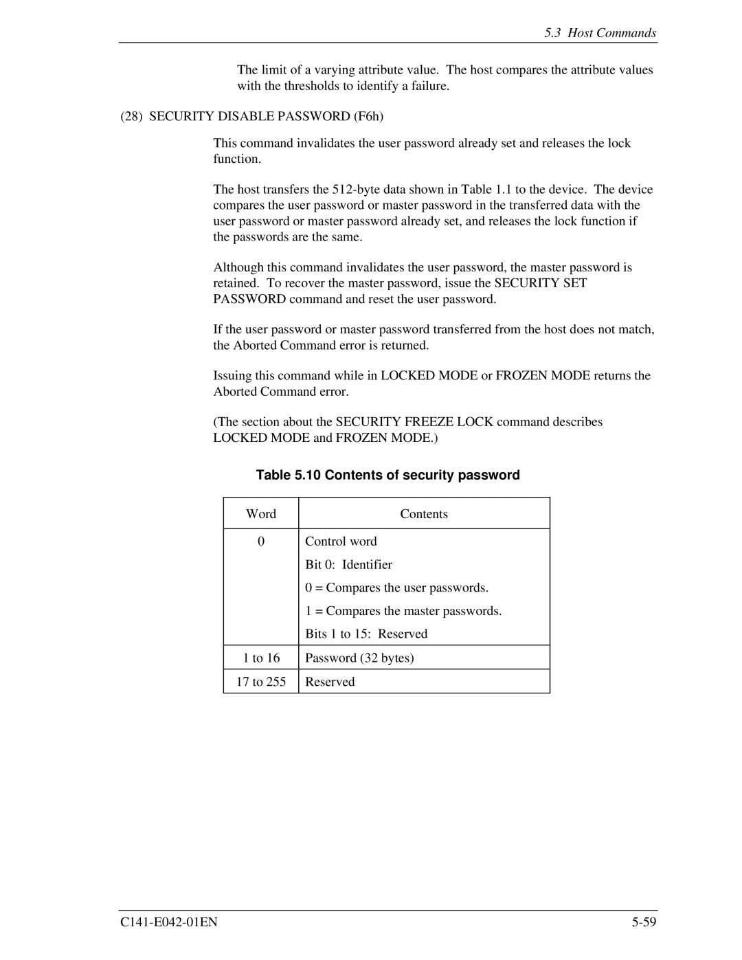 Fujitsu MHA2021AT, MHA2032AT manual Contents of security password 