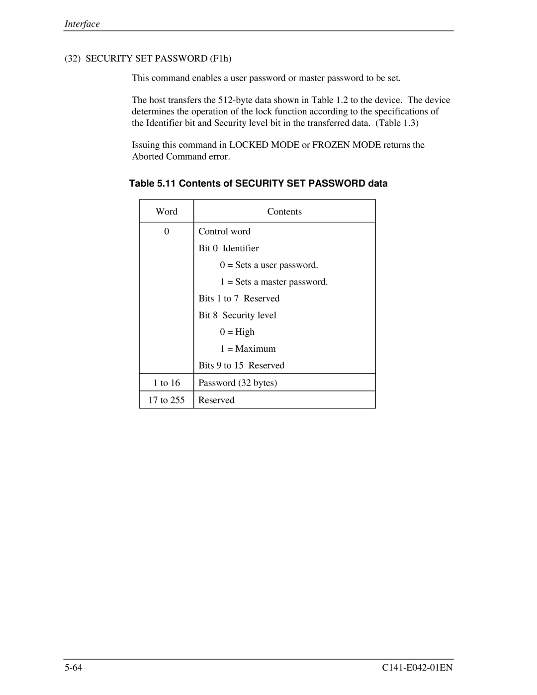 Fujitsu MHA2032AT, MHA2021AT manual Contents of Security SET Password data 