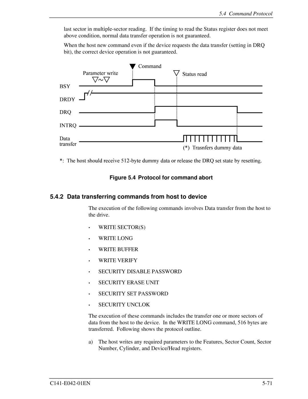 Fujitsu MHA2021AT, MHA2032AT manual Data transferring commands from host to device, Protocol for command abort 