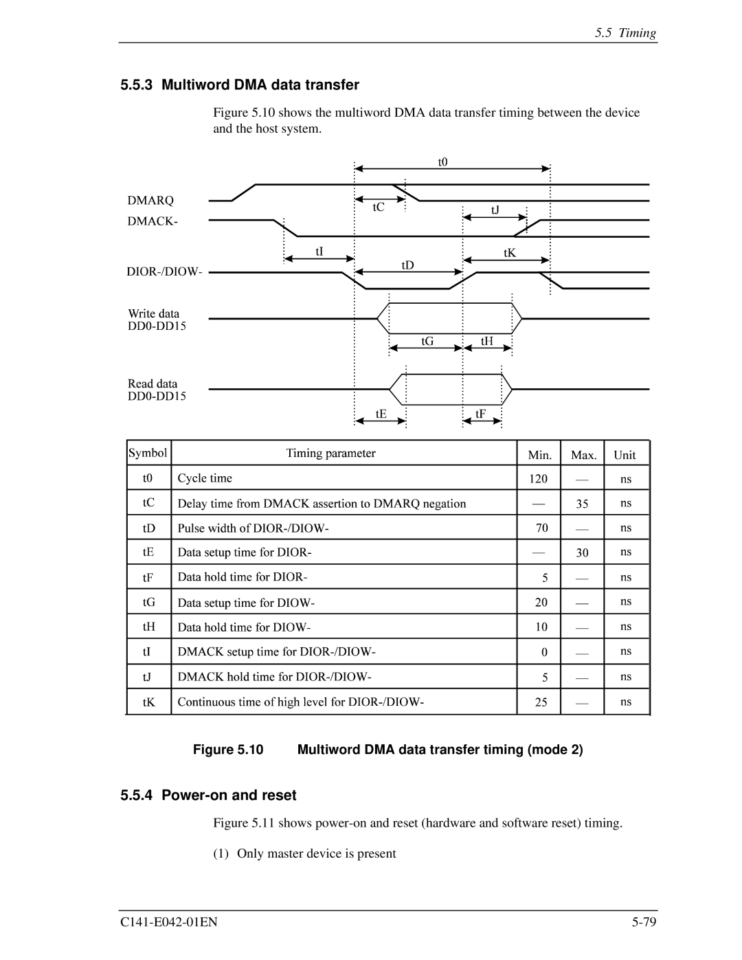 Fujitsu MHA2021AT, MHA2032AT manual Multiword DMA data transfer, Power-on and reset 