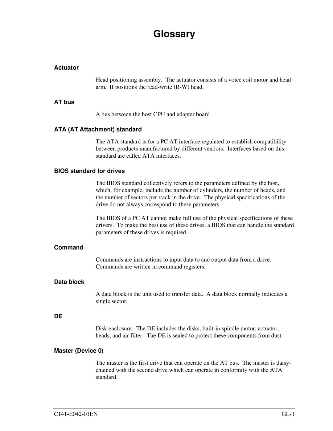 Fujitsu MHA2032AT, MHA2021AT manual Glossary 