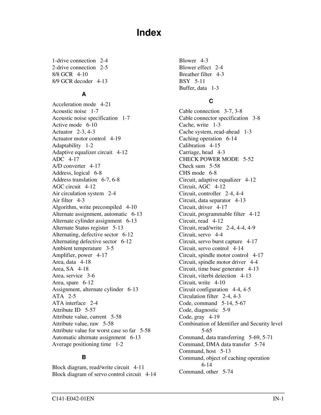 Fujitsu MHA2032AT, MHA2021AT manual Index 