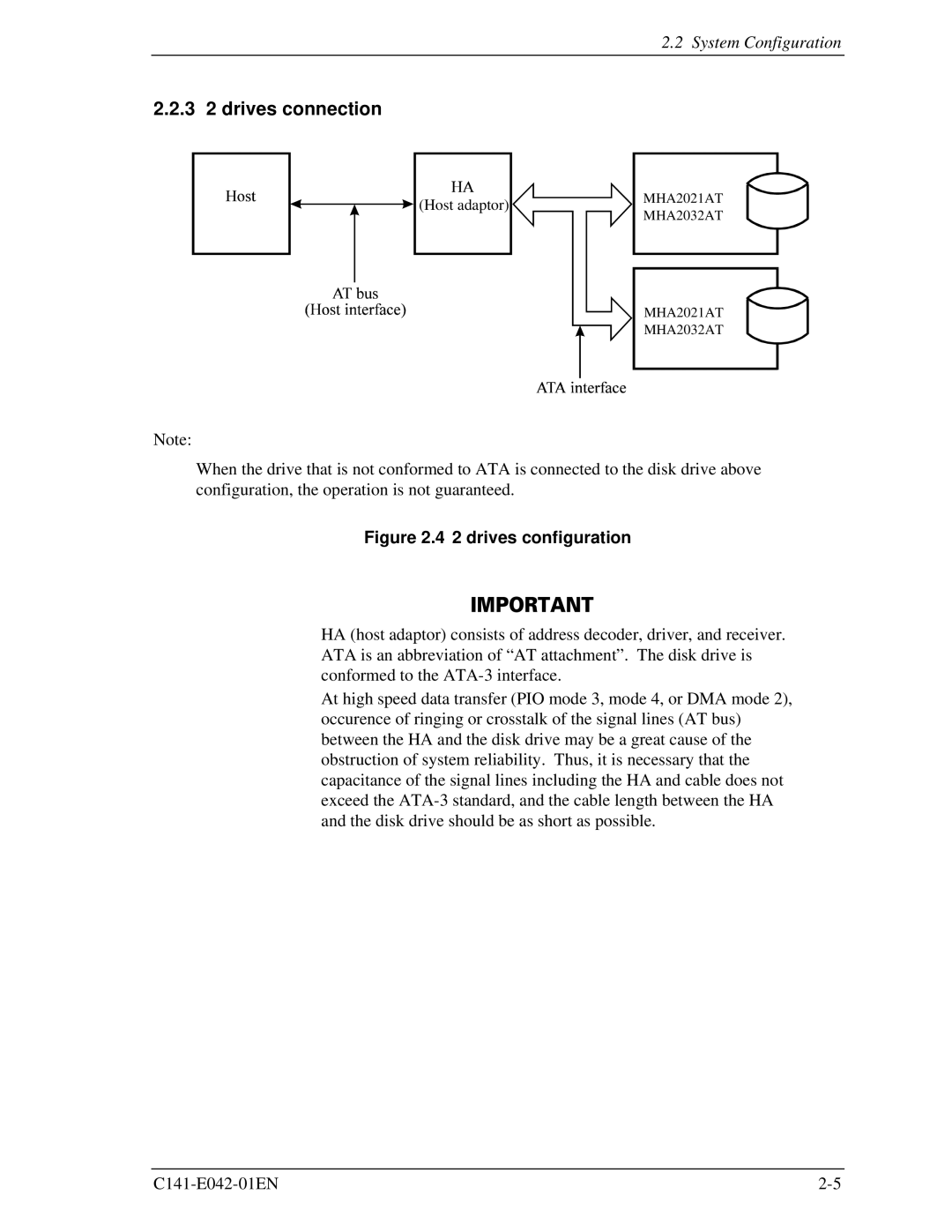 Fujitsu MHA2021AT, MHA2032AT manual 3 2 drives connection, drives configuration 