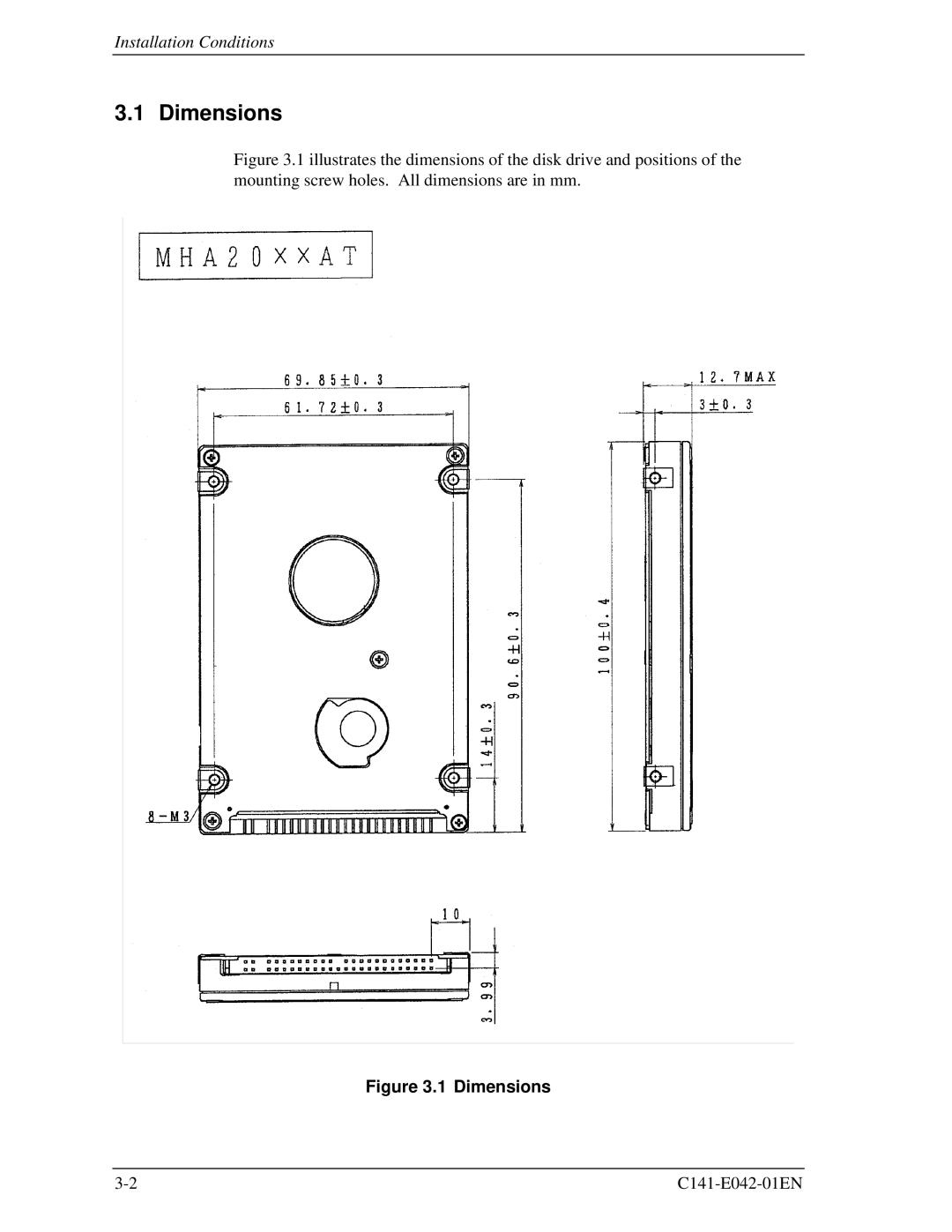 Fujitsu MHA2021AT, MHA2032AT manual Dimensions 