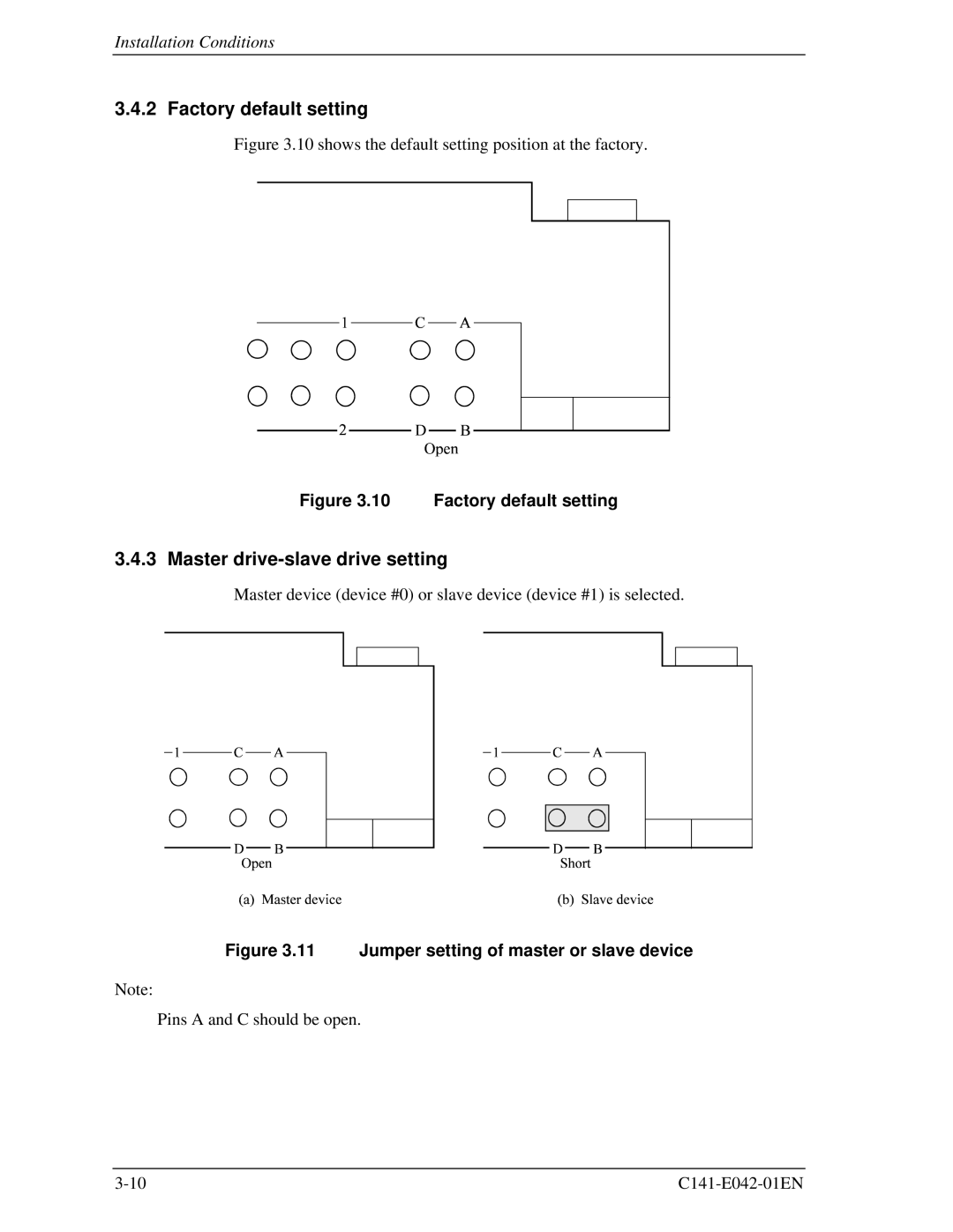 Fujitsu MHA2021AT, MHA2032AT manual Factory default setting, Master drive-slave drive setting 