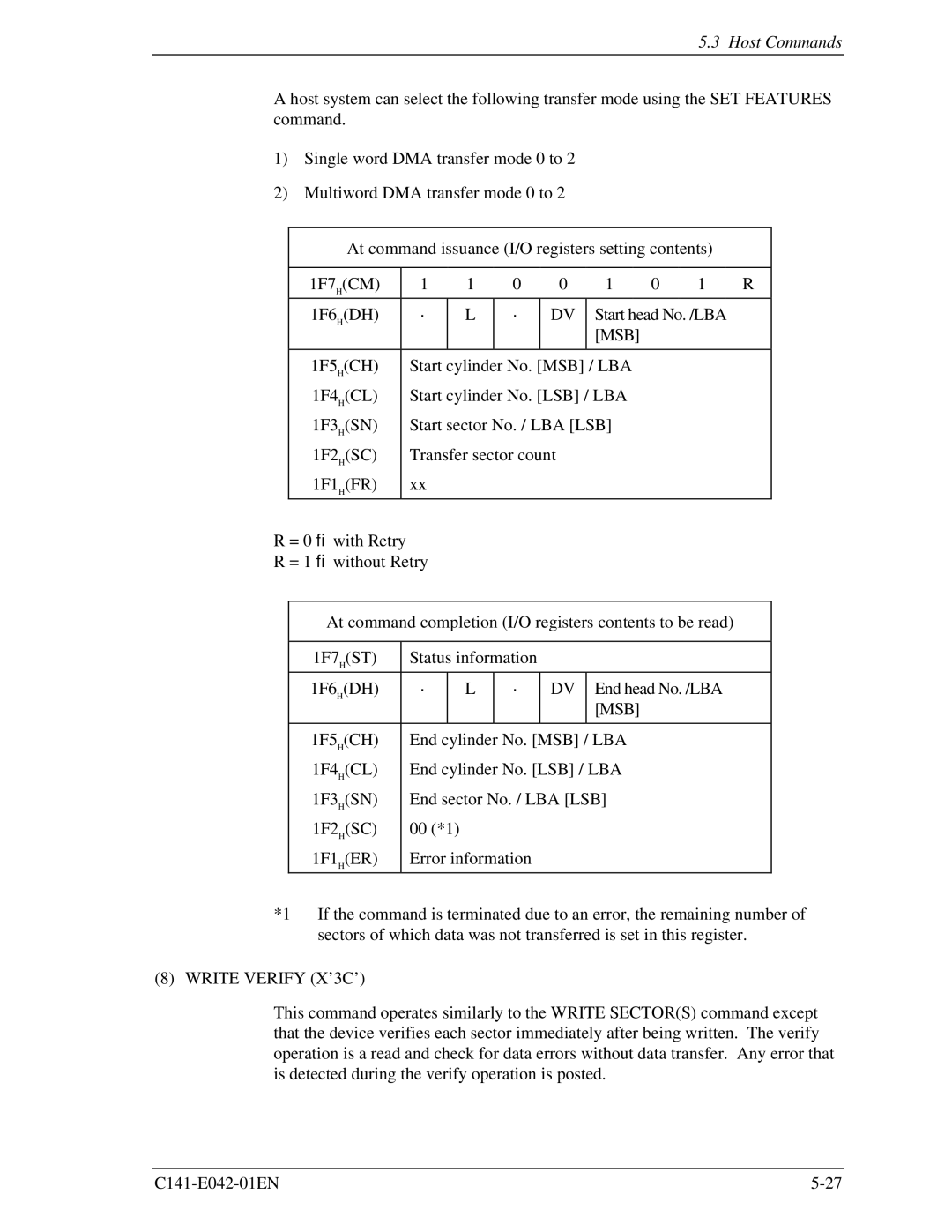 Fujitsu MHA2021AT, MHA2032AT manual Write Verify X’3C’ 