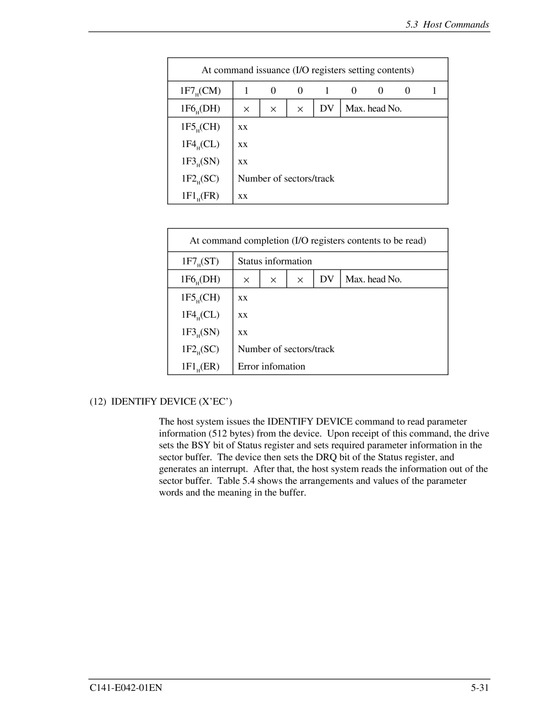 Fujitsu MHA2021AT, MHA2032AT manual Identify Device X’EC’ 