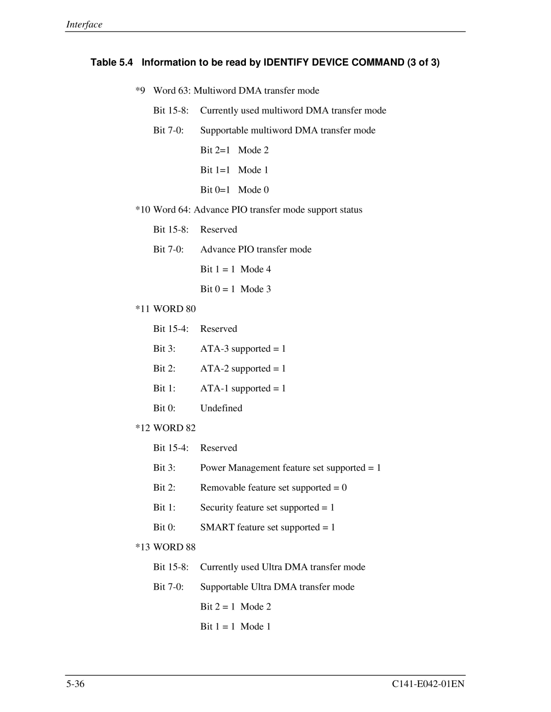 Fujitsu MHA2032AT, MHA2021AT manual Information to be read by Identify Device Command 3 