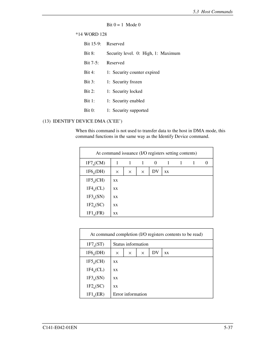 Fujitsu MHA2021AT, MHA2032AT manual Identify Device DMA X’EE’ 