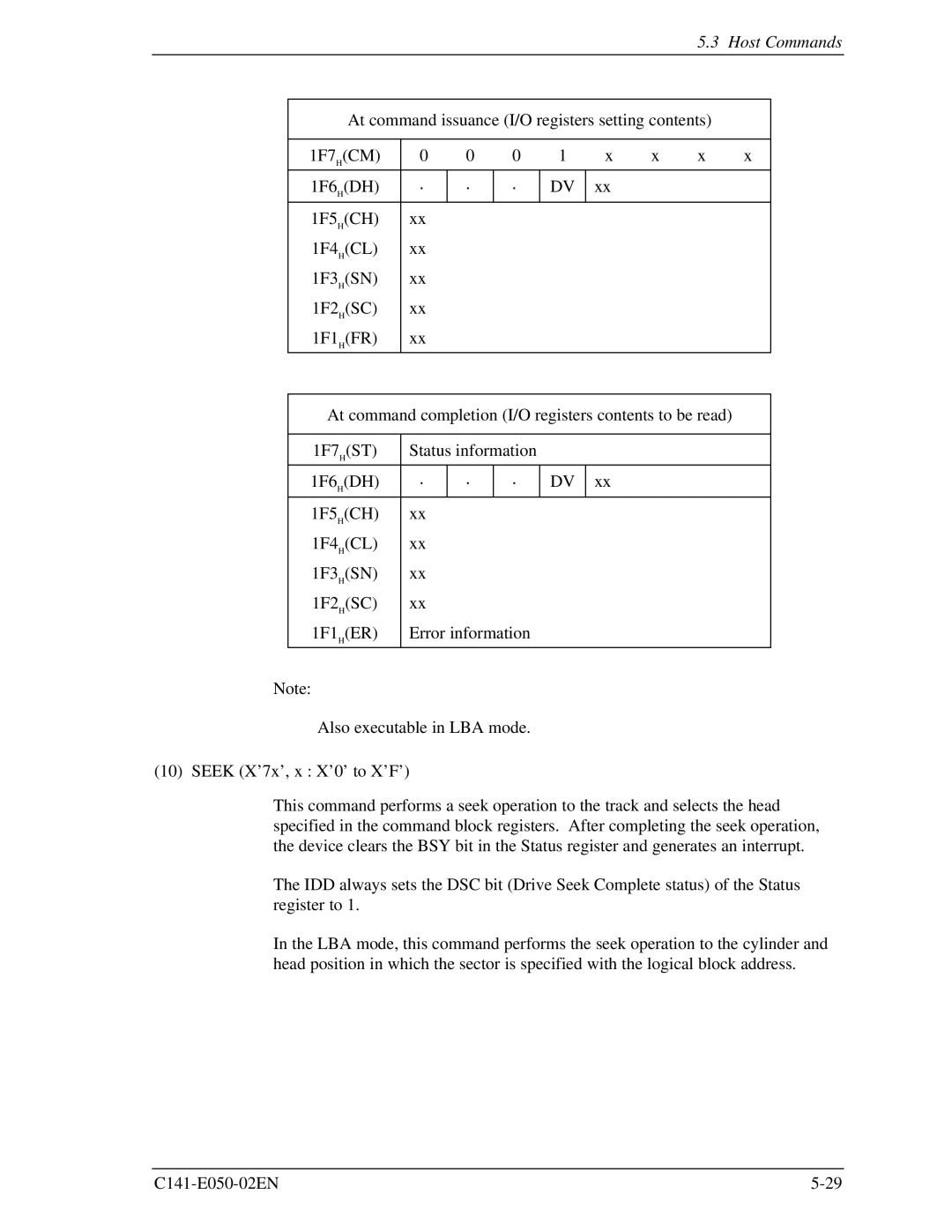 Fujitsu MHC2032AT, MHD2021AT, MHC2040AT, MHD2032AT manual Host Commands 