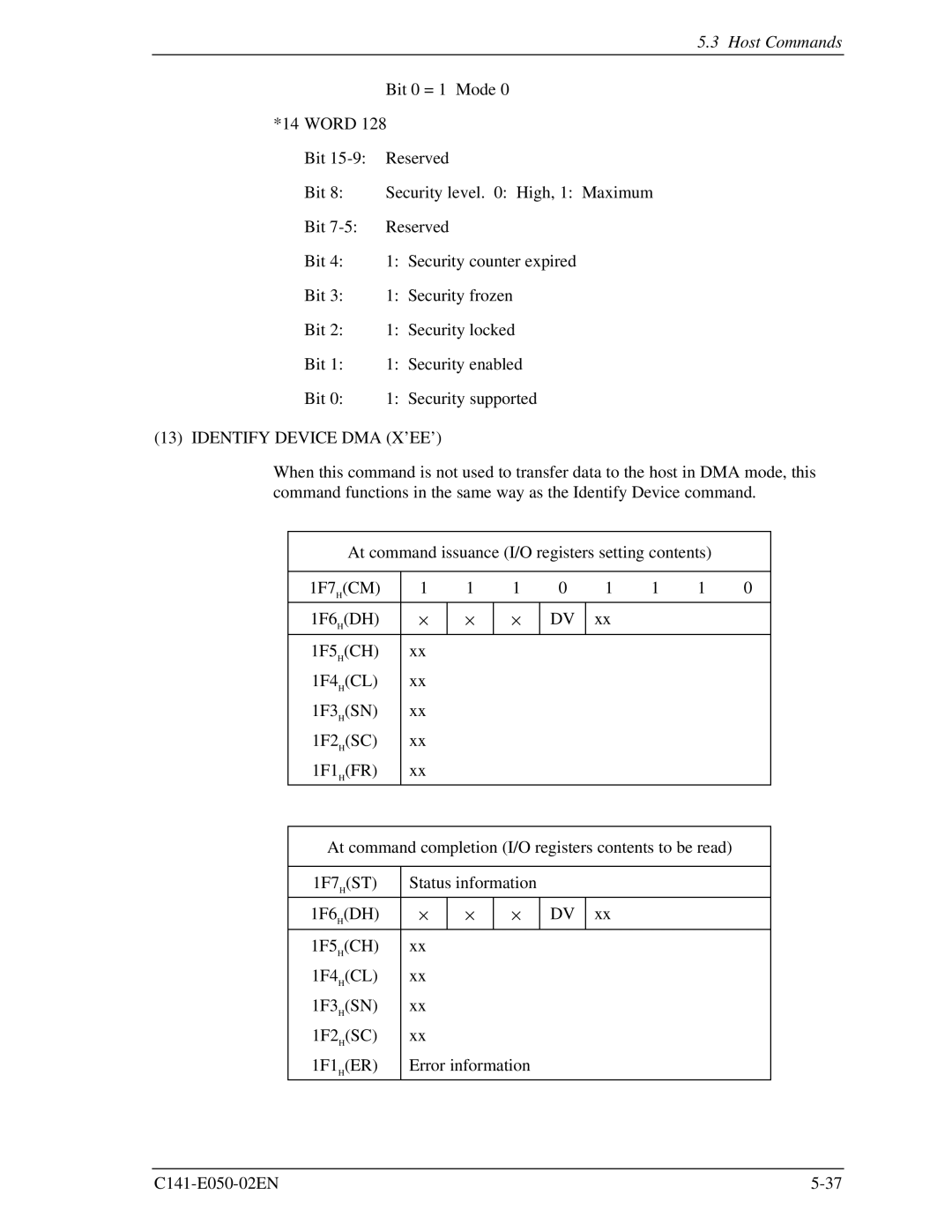 Fujitsu MHC2032AT, MHD2021AT, MHC2040AT, MHD2032AT manual Identify Device DMA X’EE’ 