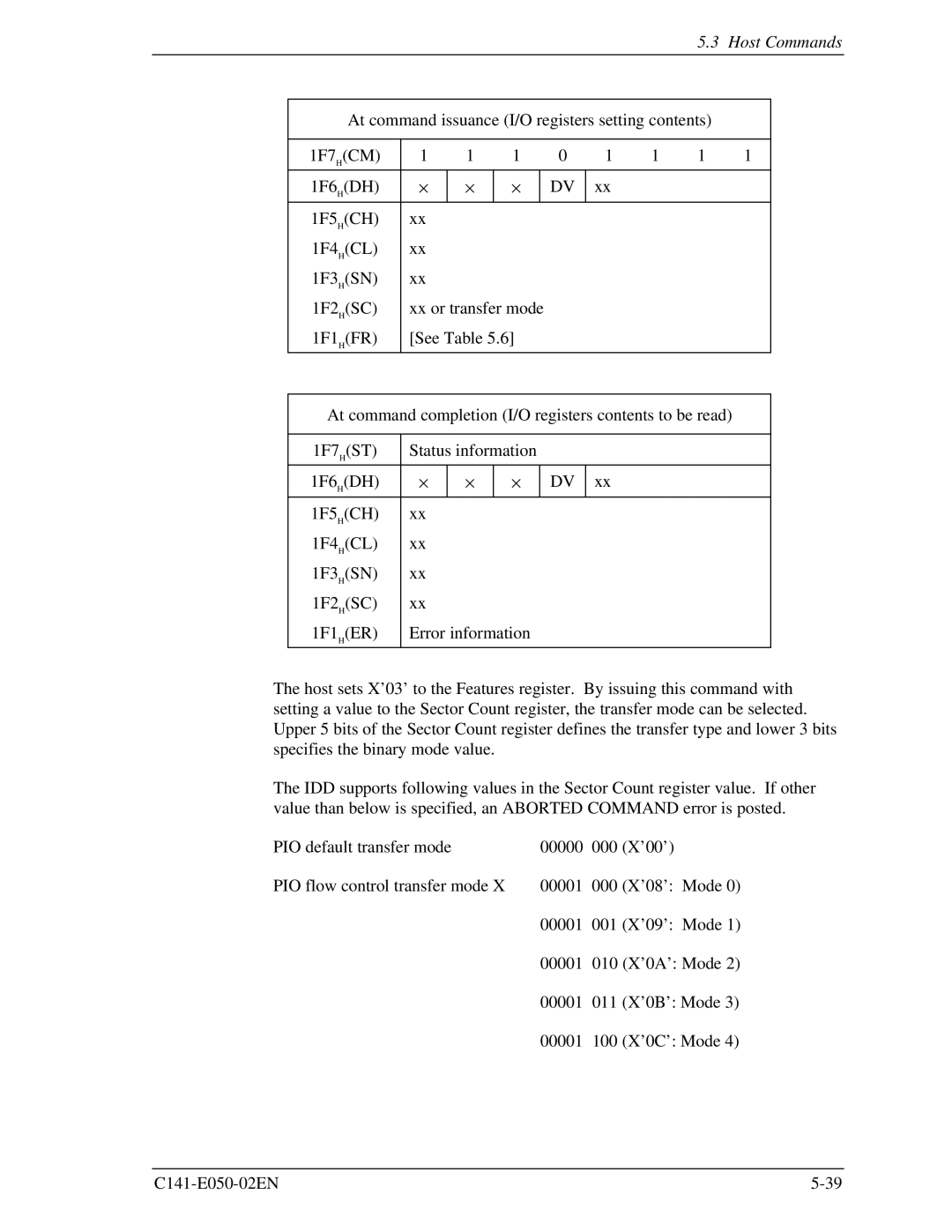 Fujitsu MHC2040AT, MHC2032AT, MHD2021AT, MHD2032AT manual Host Commands 