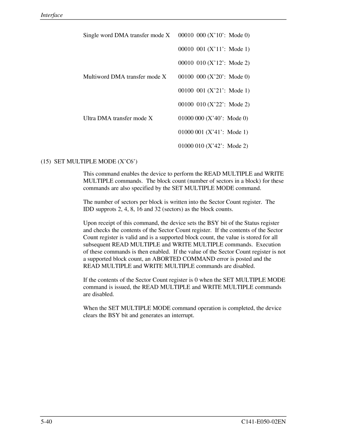 Fujitsu MHD2032AT, MHC2032AT, MHD2021AT, MHC2040AT manual SET Multiple Mode X’C6’ 