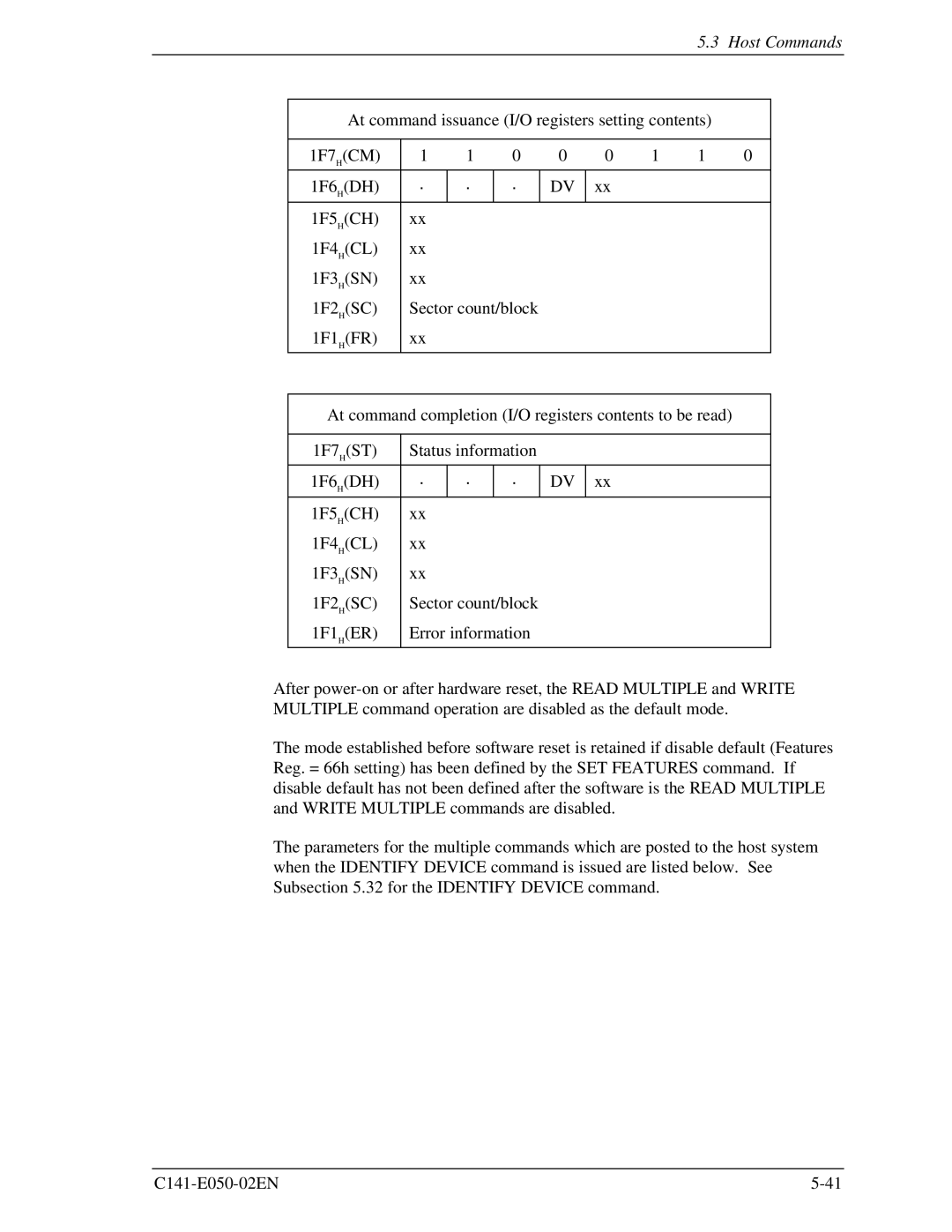 Fujitsu MHC2032AT, MHD2021AT, MHC2040AT, MHD2032AT manual Host Commands 