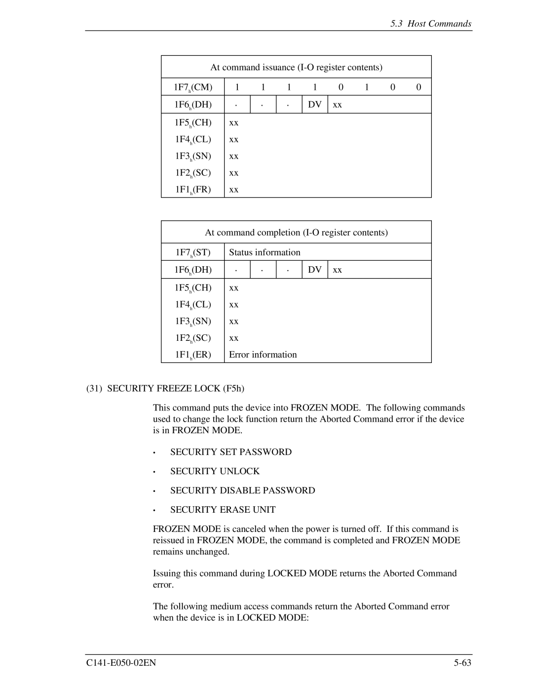 Fujitsu MHC2040AT, MHC2032AT, MHD2021AT, MHD2032AT manual Host Commands 