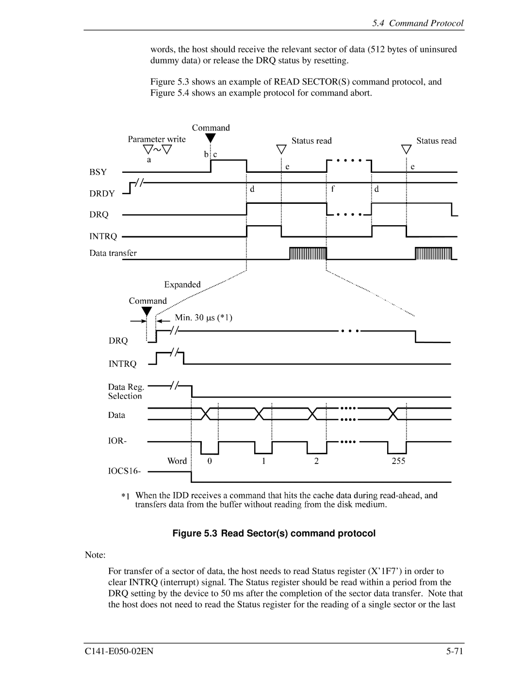 Fujitsu MHC2040AT, MHC2032AT, MHD2021AT, MHD2032AT manual Read Sectors command protocol 