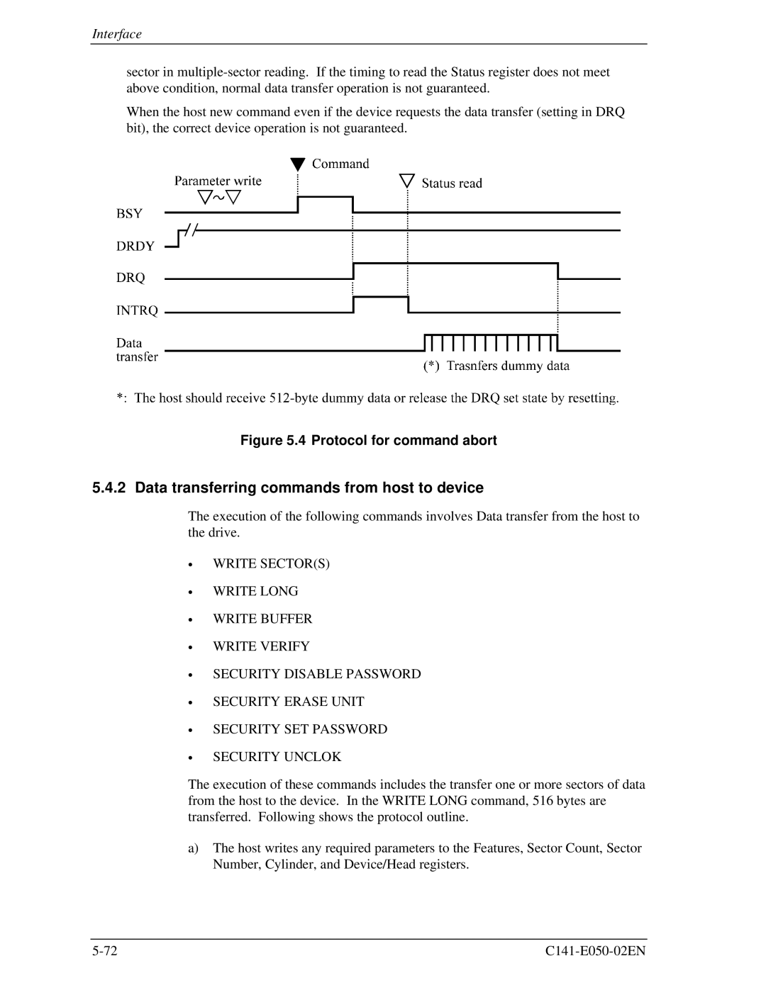 Fujitsu MHD2032AT, MHC2032AT, MHD2021AT manual Data transferring commands from host to device, Protocol for command abort 