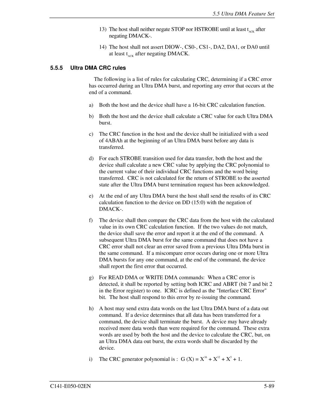 Fujitsu MHC2032AT, MHD2021AT, MHC2040AT, MHD2032AT manual Ultra DMA CRC rules 