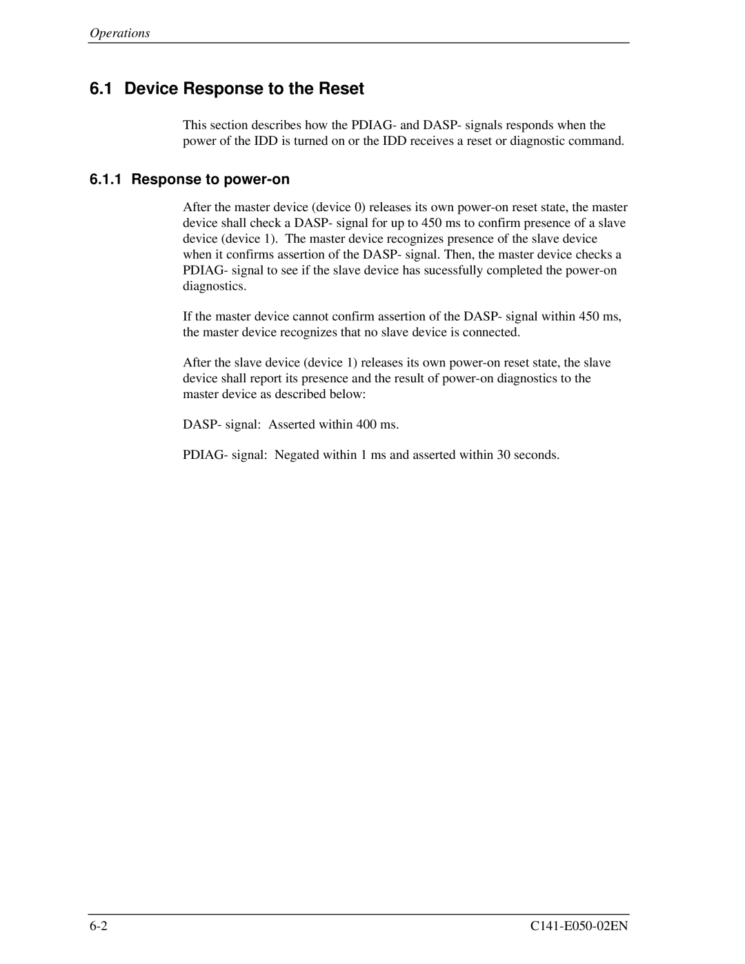 Fujitsu MHD2021AT, MHC2032AT, MHC2040AT, MHD2032AT manual Device Response to the Reset, Response to power-on 