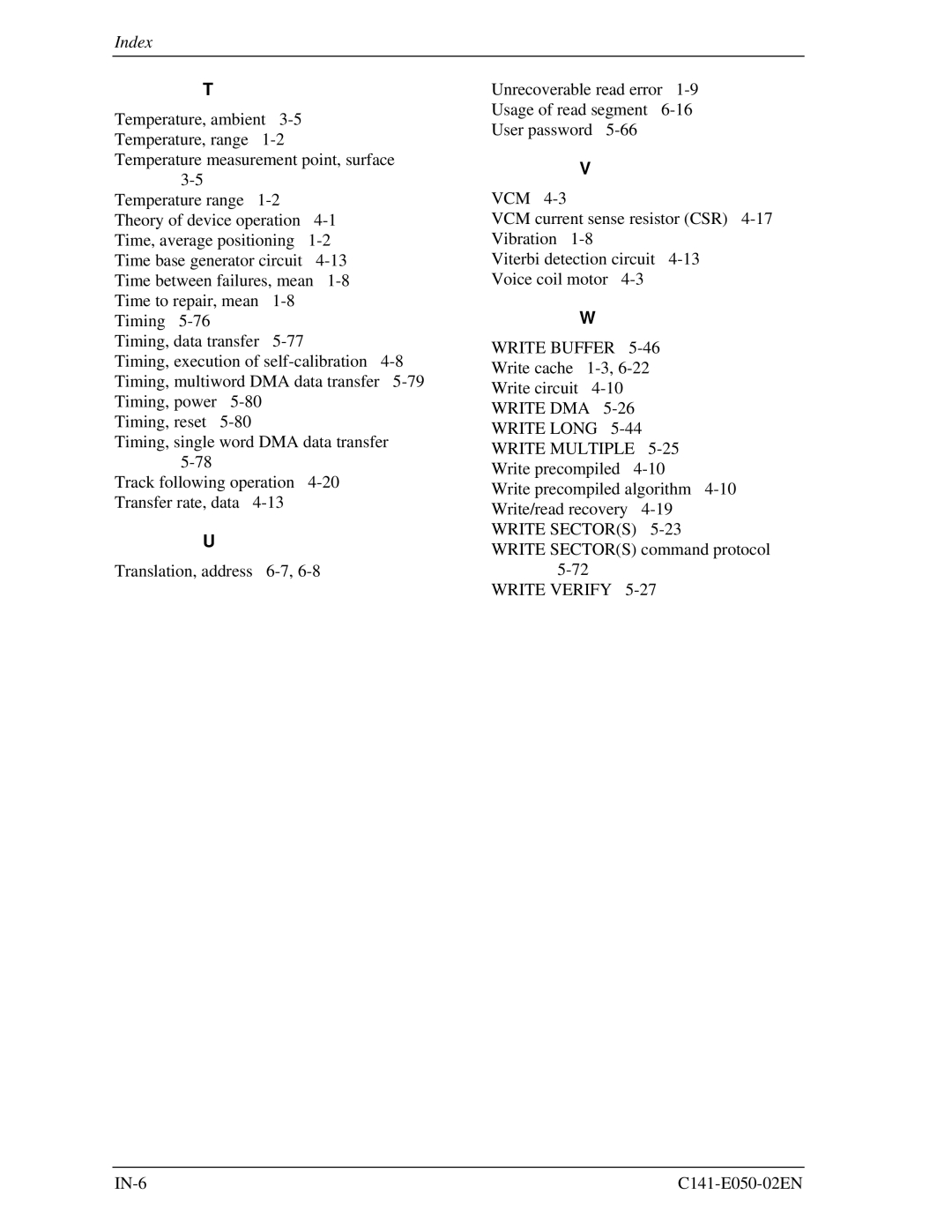 Fujitsu MHD2032AT, MHC2032AT, MHD2021AT, MHC2040AT manual IN-6 C141-E050-02EN 