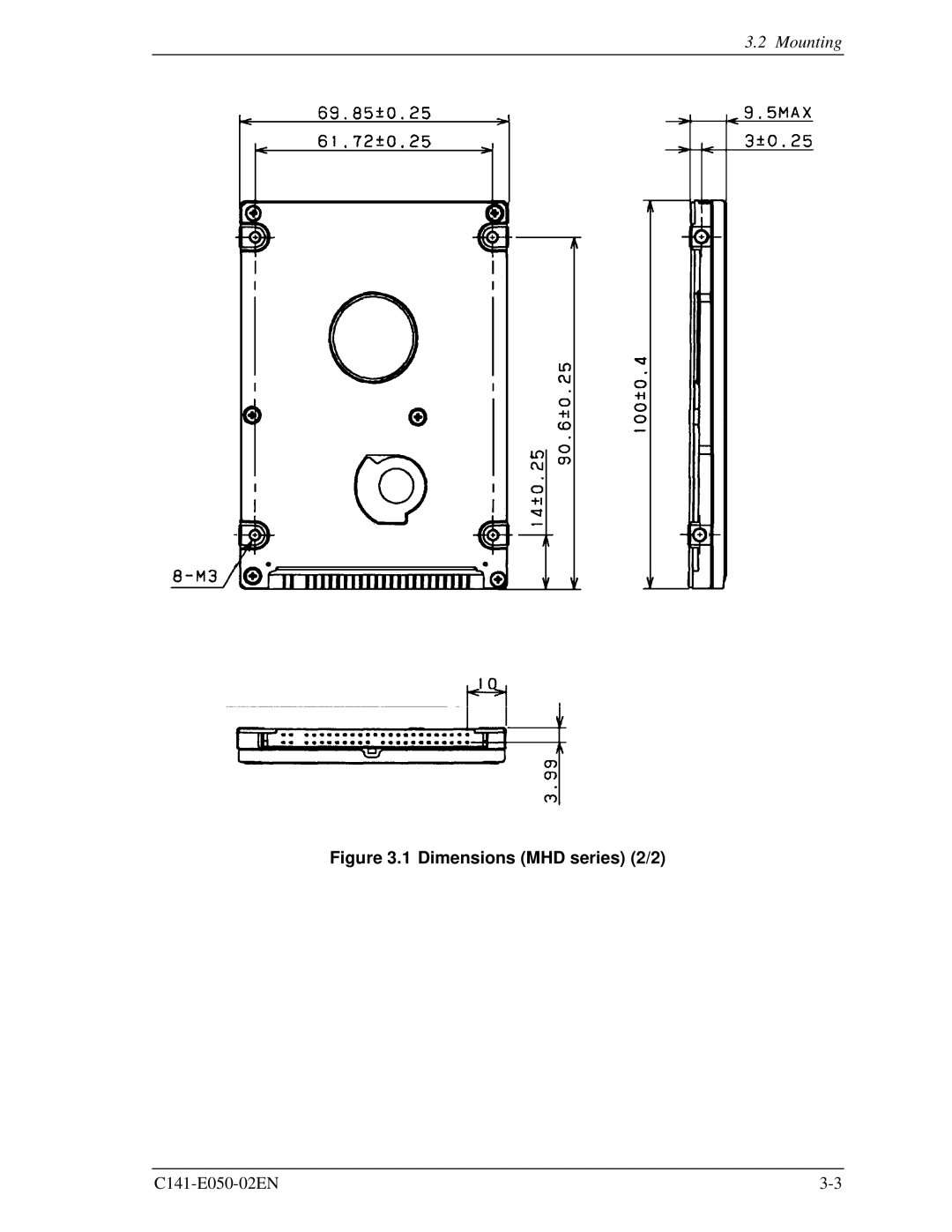 Fujitsu MHC2040AT, MHC2032AT, MHD2021AT, MHD2032AT manual Dimensions MHD series 2/2 