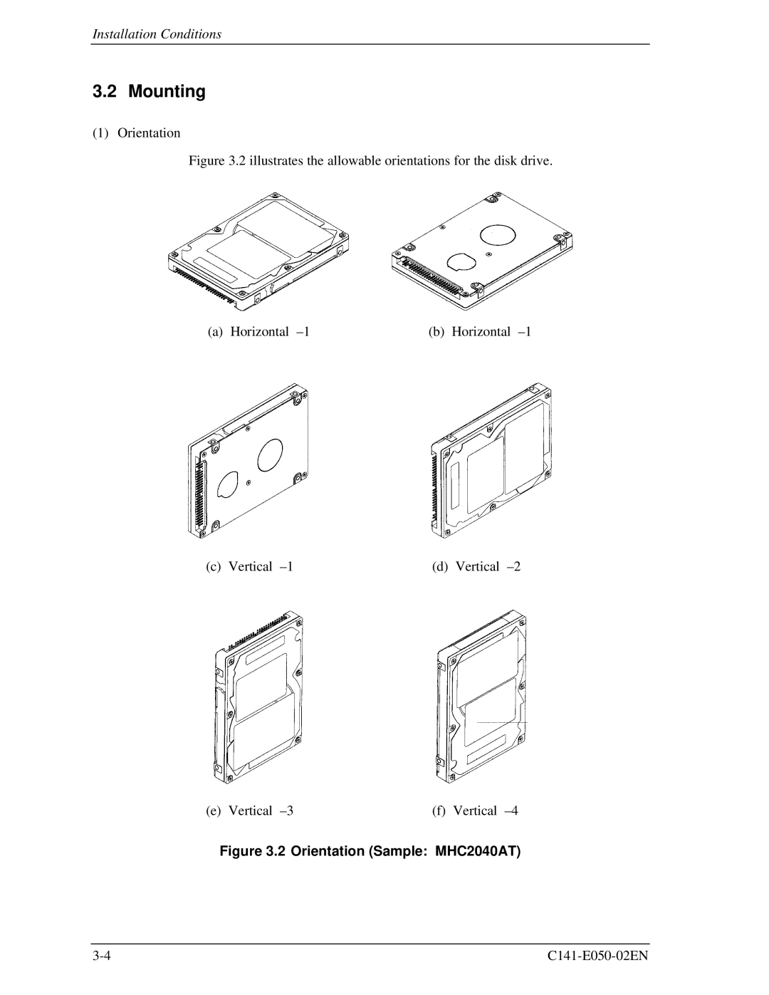 Fujitsu MHD2032AT, MHC2032AT, MHD2021AT manual Mounting, Orientation Sample MHC2040AT 