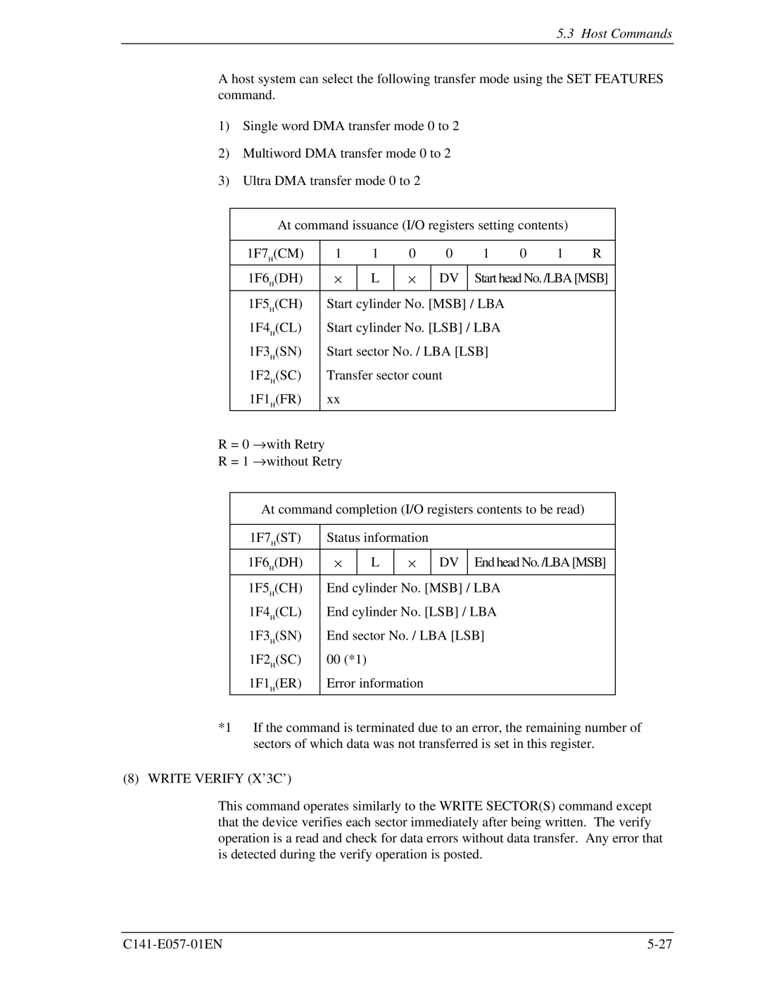 Fujitsu MHF2021AT, MHF2043AT, MHE2043AT, MHE2064AT manual Write Verify X’3C’ 