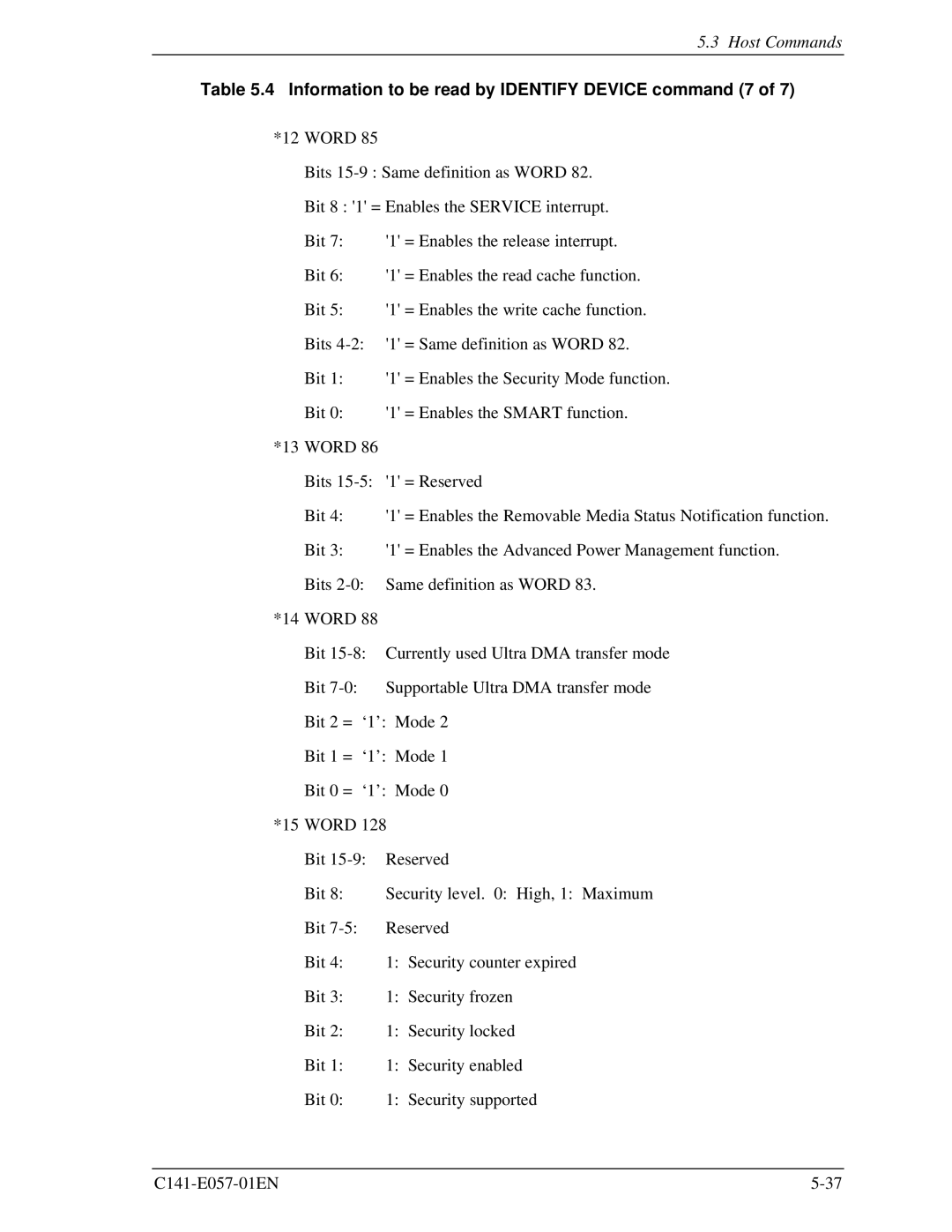 Fujitsu MHF2043AT, MHE2043AT, MHF2021AT, MHE2064AT manual Information to be read by Identify Device command 7 